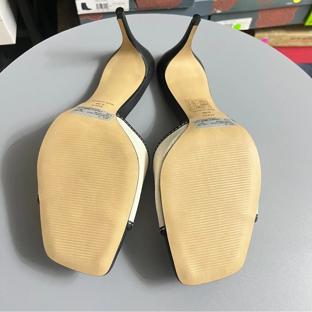 Aqua Black and Cream Sandalia Heeled Mules